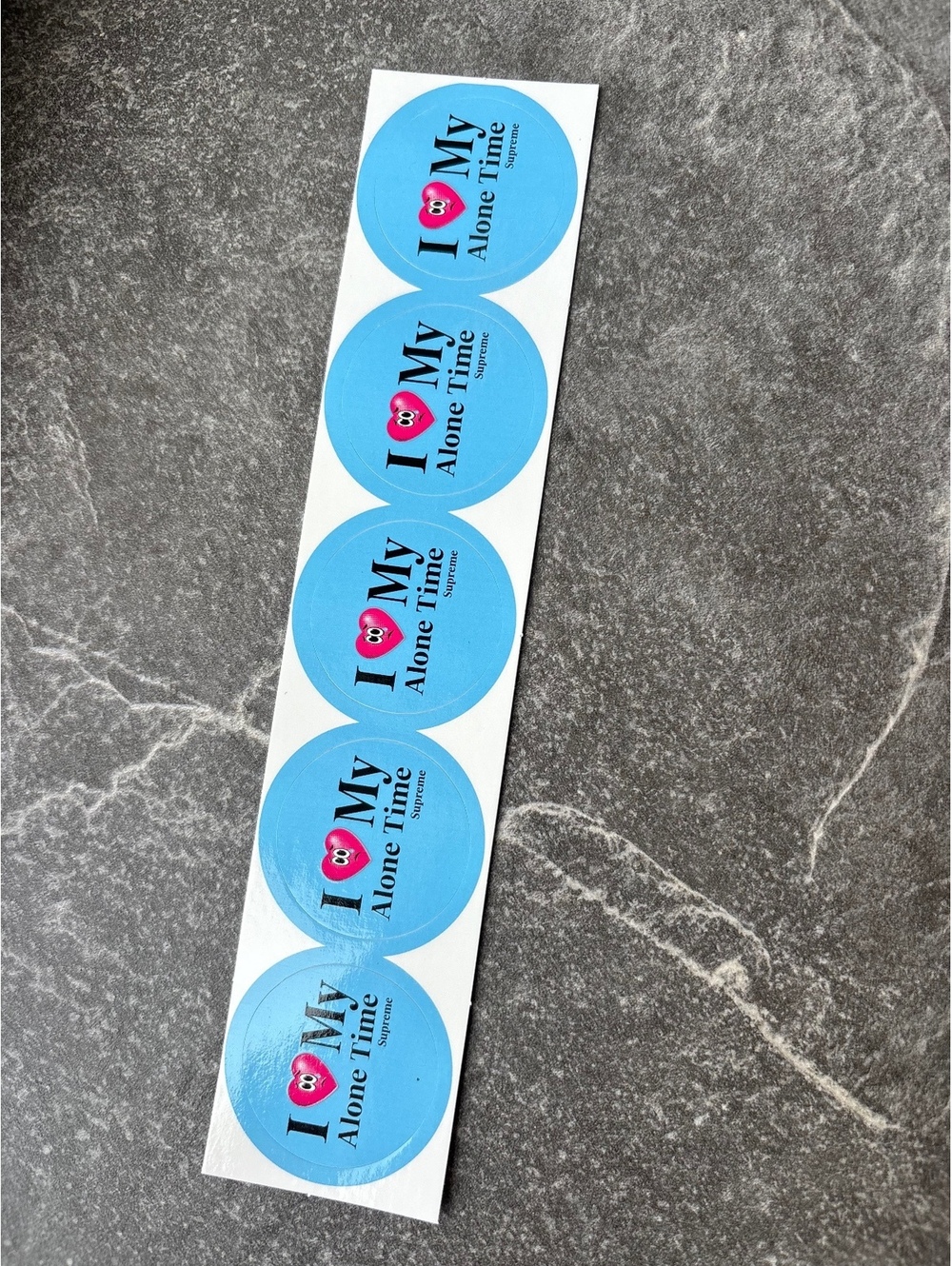 Supreme I Love My Alone Time Blue Sticker Sheet - 5 Stickers
